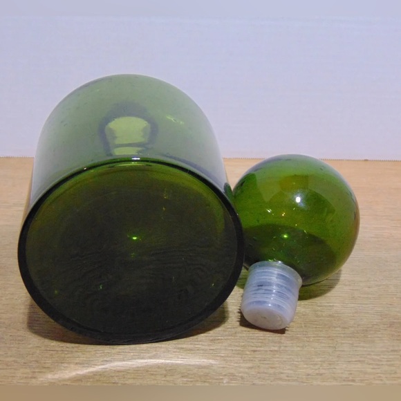 Art Glass Bubble Decanter With Round Bulb Stopper Forest Green 10" - Picture 5 of 5